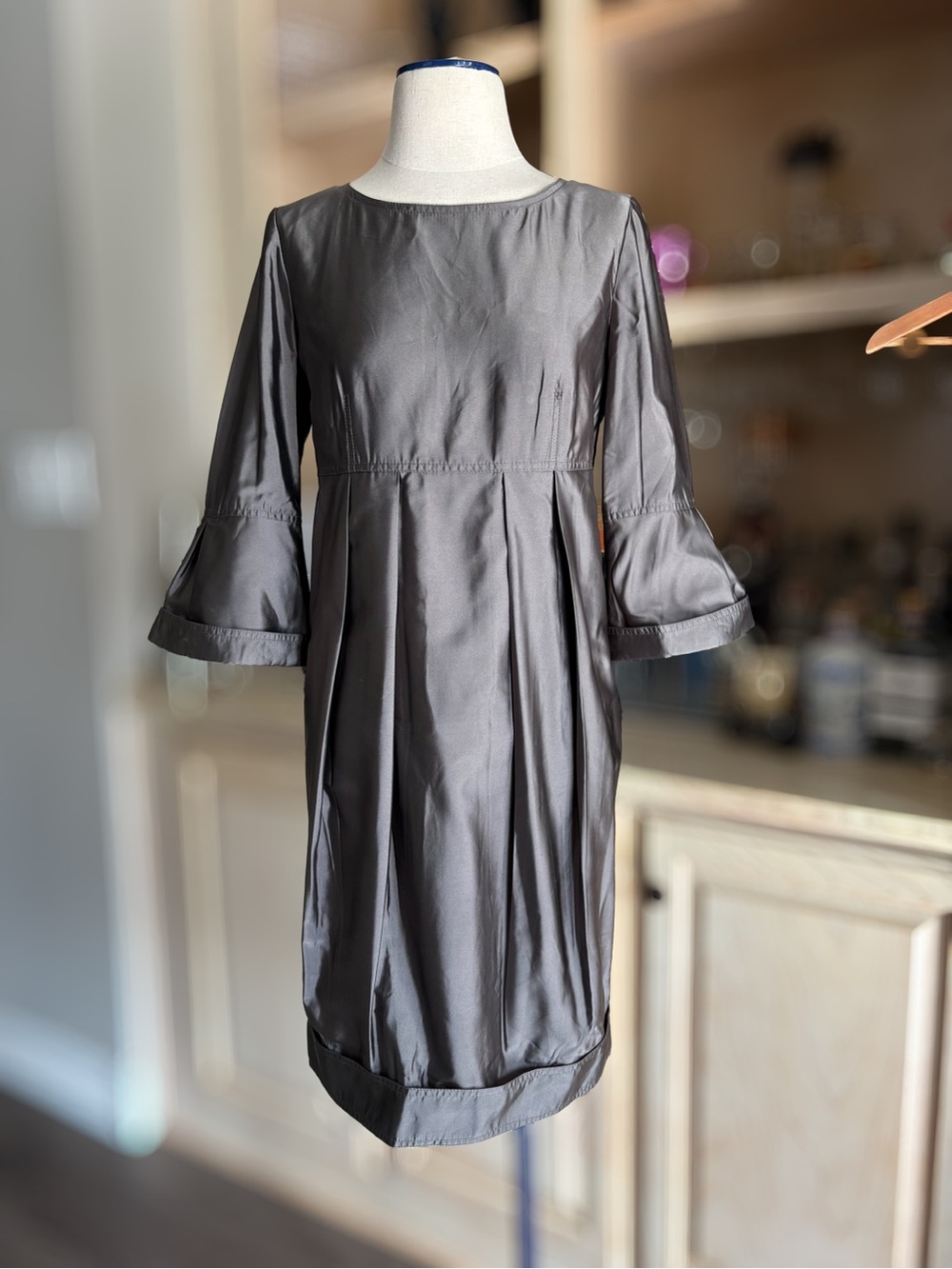 Burberry London Grey Silk-Blend Pleated Dress